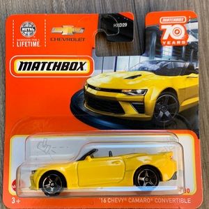 Matchbox Car 2016 Chevy Camaro Yellow Convertible Chevrolet 70 Years MBX 🆕